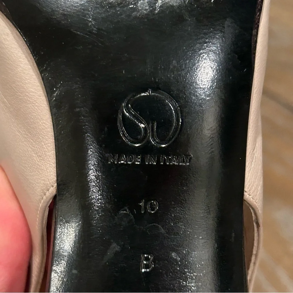 St. John Slingback Black / Tan Leather Heels Size 10 Made in Italy